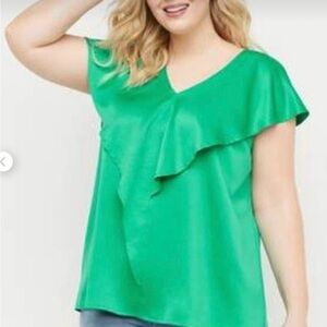 Lane Bryant Green Flutter Sleeve Ruffled Blouse